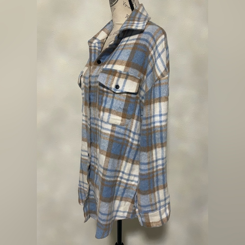 Blue and Gray Plaid Flannel Shirt Long Sleeve Button Down S - Picture 4 of 6